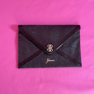 Guess Sparkly Black Evening Envelope Clutch Purse